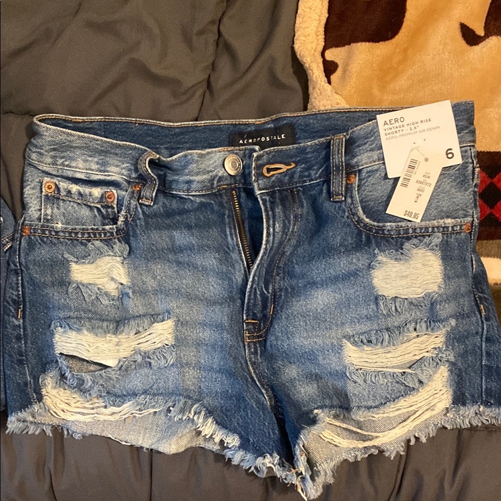 Aeropostale Blue Ripped Denim Shorts